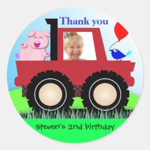 Kids Birthday Thank You Stickers: Farmer truck Classic Round Sticker