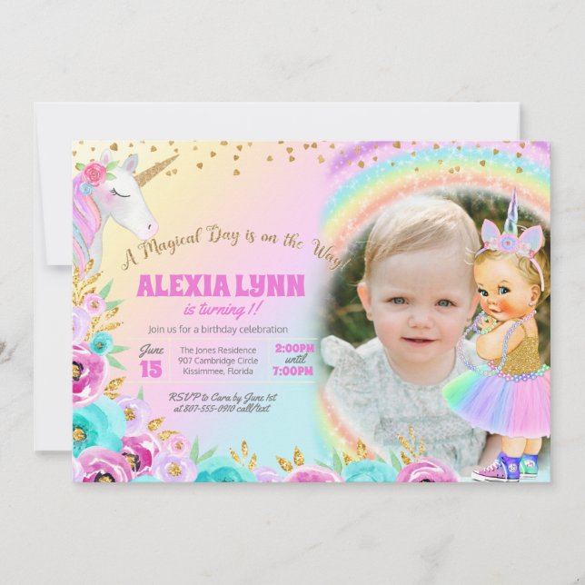 Kids Birthday Unicorn Magical Day Baby with Photo  Invitation (Front)