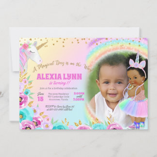 Kids Birthday Unicorn Magical Day Baby with Photo  Invitation