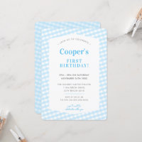 KIDS BIRTHDAY vintage gingham pattern boy blue