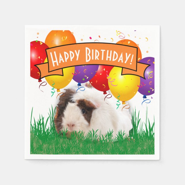 Kids Birthday White Guinea Pig Party Balloons Napkin (Front)