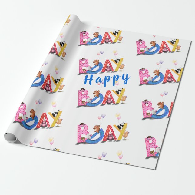 Kids Birthday Wrapping Paper Happy Bears Party (Unrolled)