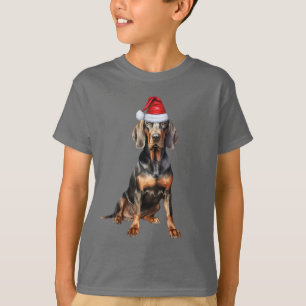 Kids Black Tan Coonhound Dog Lover Funny Christmas T-Shirt