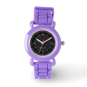 Kids Black & White Glob Girl Name Purple Strap Watch