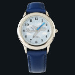 Kids Blue Aeroplane Cartoon and Name Boys Watch<br><div class="desc">This cute transport aeroplane design features a hand-drawn doodle aeroplane with a background of blue sky and clouds,  and can be personalised with your boy's name. Perfect for an aeroplane and travel loving kids first watch! Check out our store for other cute designs.</div>