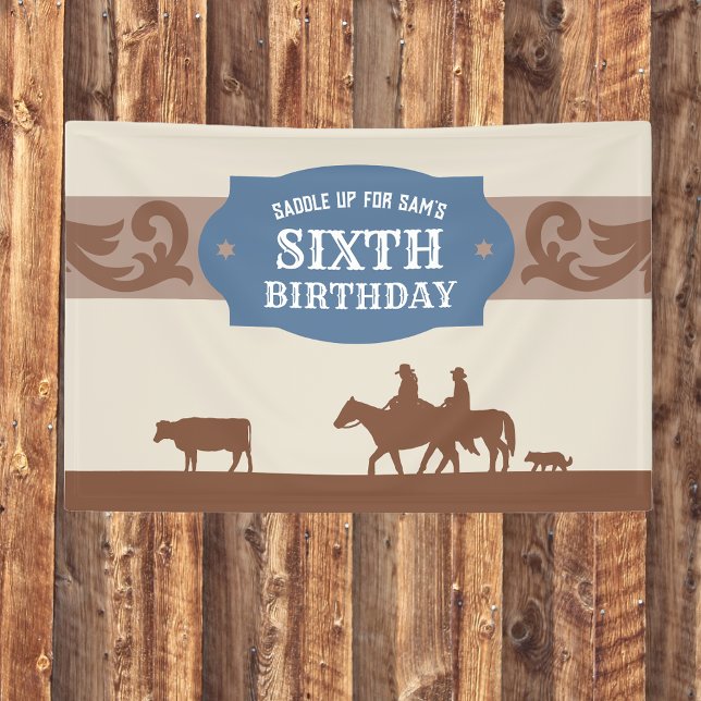 Kids Blue/Brown Western Theme Birthday Party Banner (Creator Uploaded)