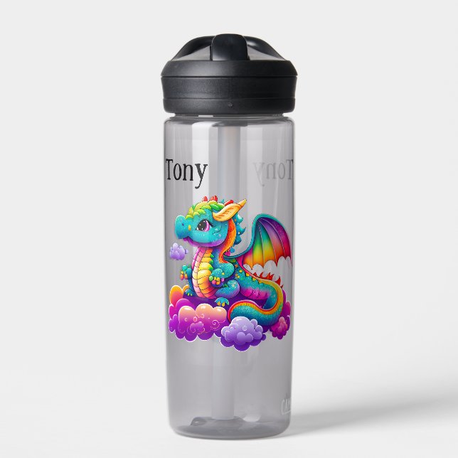 Kids Blue Dragon Personalise Water Bottle (Front)