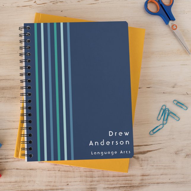 Kid's Blue Green Stripe Name Boy's Notebook (Creator Uploaded)