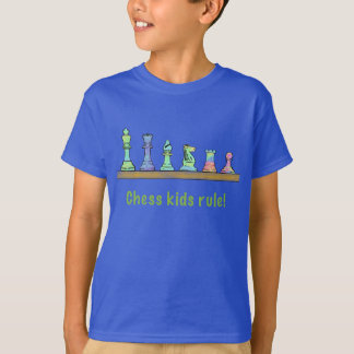Kids Blue Kids Rule Chess Shirt, colourful pieces T-Shirt