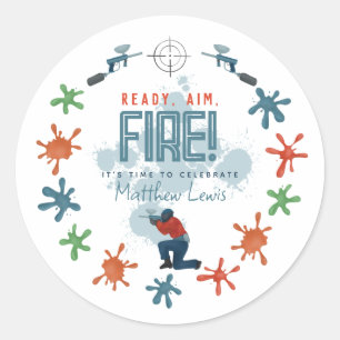 Kids Blue Paintball Boys Birthday Party Favour Classic Round Sticker