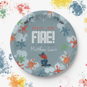 Kids Blue Paintball Boys Birthday Party Paper Plate