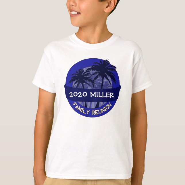 Kids blue palm tree custom name reunion tshirt (Front)