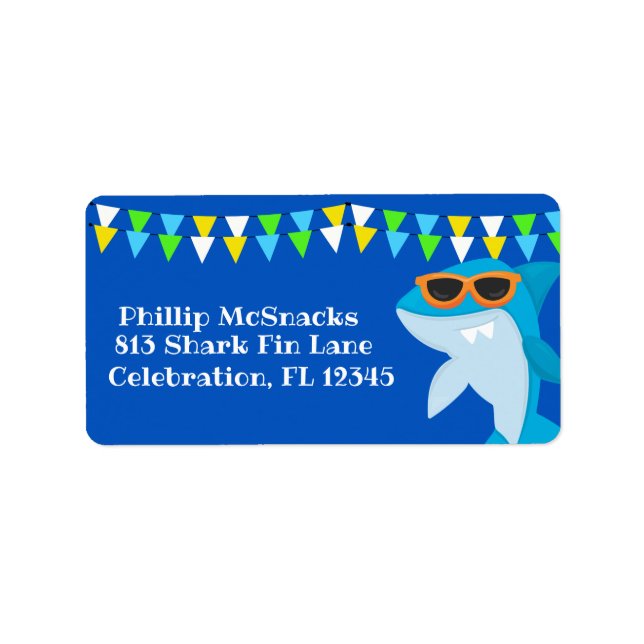 Kids Blue Shark Fintastic Birthday Label (Front)