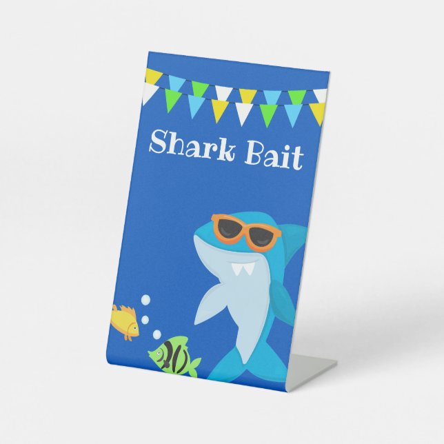 Kids Blue Shark Fintastic Birthday Pedestal Sign (Front)