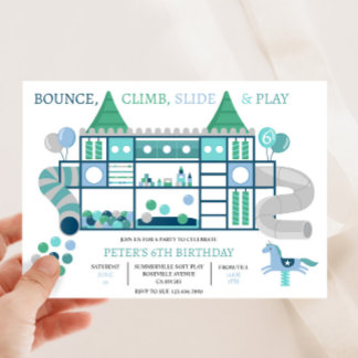 Kids Blue Soft Play Birthday Party Invitation