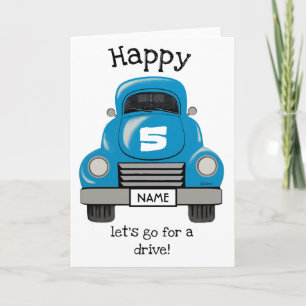 Kids Blue Truck Personalised Name, Birthday Card