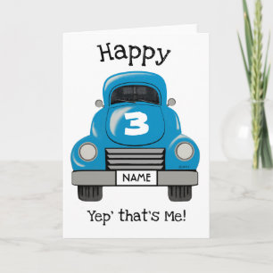 Kids Blue Truck Personalised Name, Birthday Card