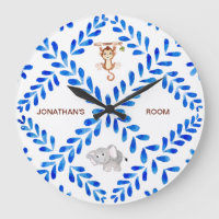 Kid's Blue & White Monkey Elephant Custom Name