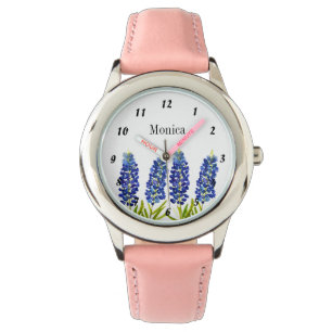 Kids Bluebonnets Texas Flowers Name Pink Watch