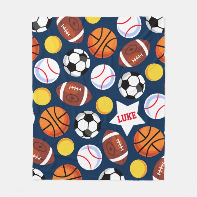 Kids Bold Colorful Sports Fleece Blanket (Front)
