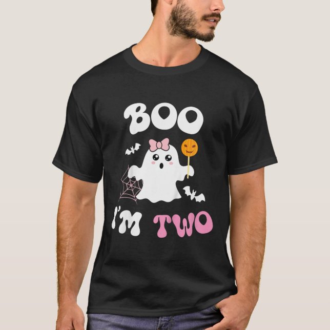 Kids Boo I'm Two Ghost Second 2nd Birthday Groovy  T-Shirt (Front)