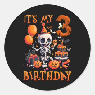 Kids Boo It's My 3rd Birthday Halloween Skeleton 3 Classic Round Sticker