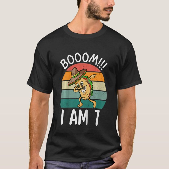 Kids Boom I Am 7 Dabbing Taco Birthday 7 Years Old T-Shirt (Front)