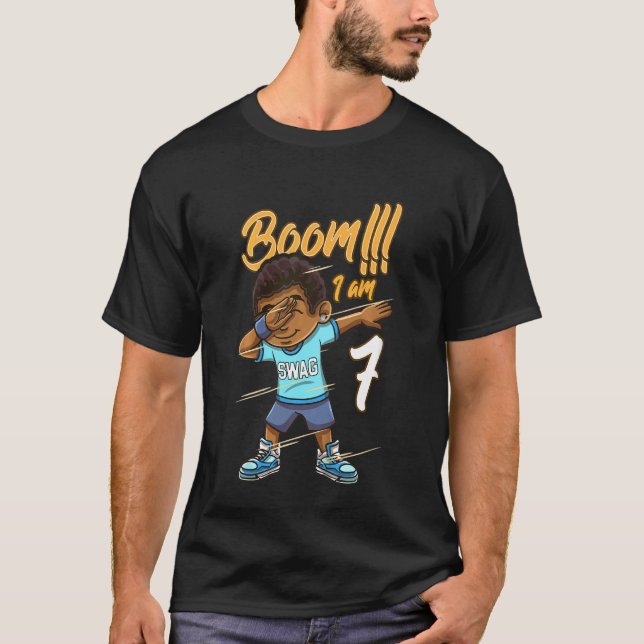 Kids Boom Im 7 Year Old Black Boy Dabbing Birthday T-Shirt (Front)