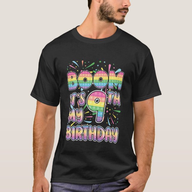 Kids  Boom It's My 9th Birthday Popper Number Pop  T-Shirt (Front)