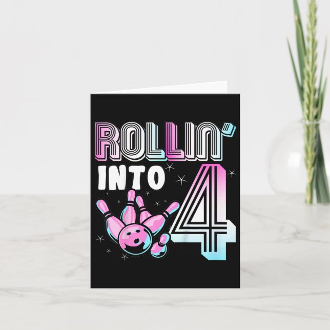Kids Bowler Rollin’ Into 4 Bowling 4th Birthday Ki Card (Front)
