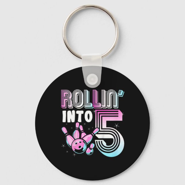 Kids Bowler Rollin’ Into 5 Bowling 5th Birthday Ki Key Ring (Front)