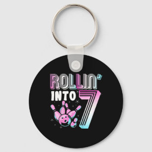 Kids Bowler Rollin’ Into 7 Bowling 7th Birthday Ki Key Ring