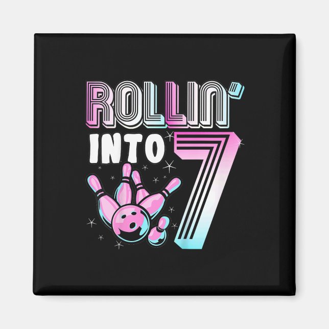 Kids Bowler Rollin’ Into 7 Bowling 7th Birthday Ki Magnet (Front)