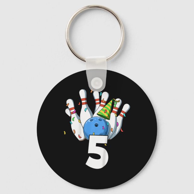 Kids Bowling Birthday 5 Bowling Theme 5th Birthday Key Ring (Front)