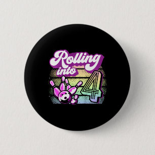 Kids Bowling Party Rolling Into 4 Bowling Birthday 6 Cm Round Badge