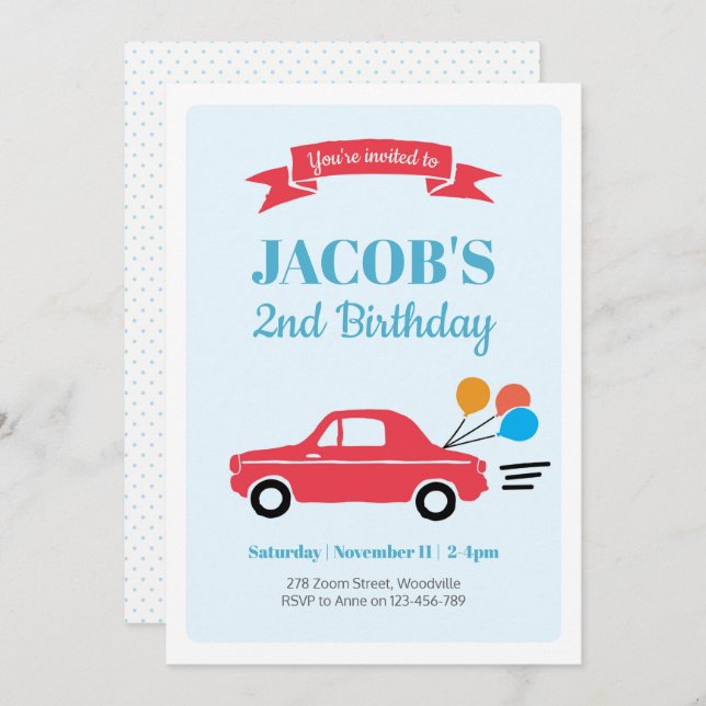 Kids boy car Birthday Invitation (Front/Back)