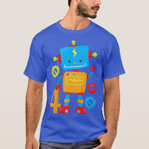 Kids Boys 4th Birthday Gift Cute Robot  T-Shirt