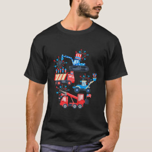 Kids Boys 4th Of July Crane Truck Construction Veh T-Shirt