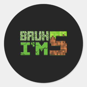 Kids Boys 5th Birthday I'm 5 Year Old Pixel Birthd Classic Round Sticker