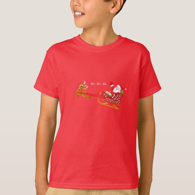 Kid's Boy's Christmas Shirt-Santa & Rudolph T-Shirt (Front)