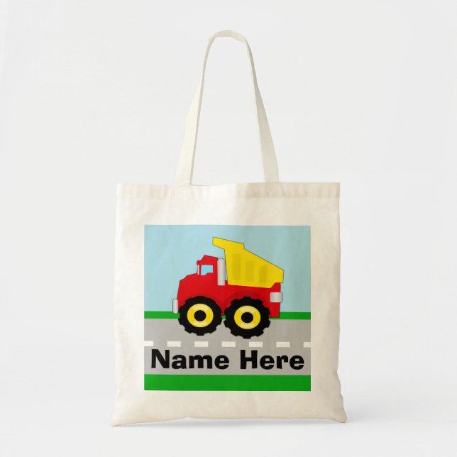 Kids Boys Construction Dumptruck Personalised Tote Bag (Front)
