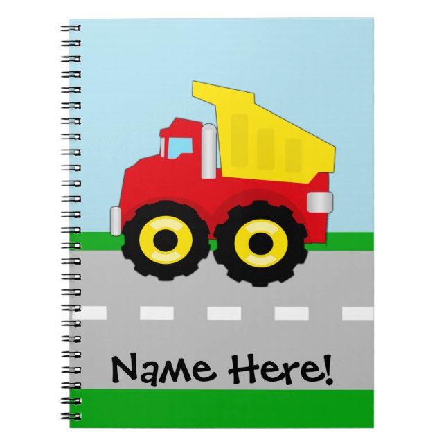 Kids Boys Construction Dumptruck Spiral Notebook (Front)