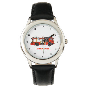 Kids Boys Fire Engine Firefighter Truck Name Watch