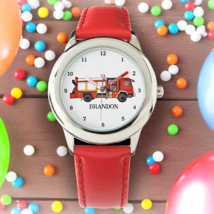 Kids Boys Fire Engine Firefighter Truck Name Watch