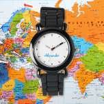 Kids Boys Fun Modern Black Custom Name Monogram<br><div class="desc">Custom, personalised, kids boys fun cool modern cute trendy stylish black silicone strap, plastic case, wrist watch. Simply type in the name, to customise. Go ahead create a wonderful, custom watch for the lil boy in your life - son, brother, nephew, grandson, godson, stepson. Makes a great custom gift for...</div>