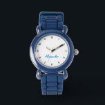 Kids Boys Fun Modern Blue Custom Name Monogram Watch<br><div class="desc">Custom, personalised, kids boys fun cool cute trendy stylish blue silicone strap, plastic case, wrist watch. Simply type in the name, to customise. Go ahead create a wonderful, custom watch for the lil boy in your life - son, brother, nephew, grandson, godson, stepson. Makes a great custom gift for birthday,...</div>