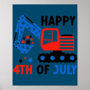 Kids Boys Happy 4th Of July Truck Construction Poster