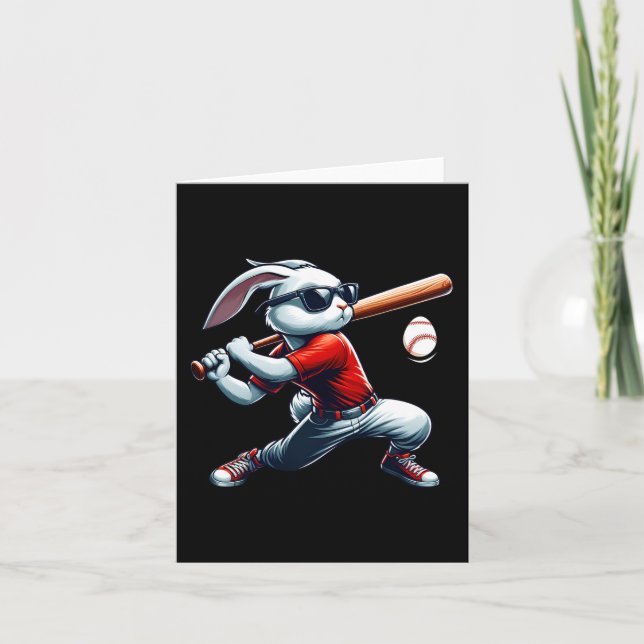 Kids Boys Happy Easter Bunny Playing Baseball East Card (Front)