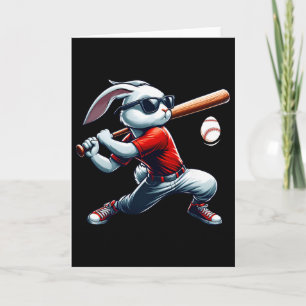 Kids Boys Happy Easter Bunny Playing Baseball East Card