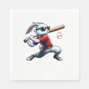 Kids Boys Happy Easter Bunny Playing Baseball East Napkin